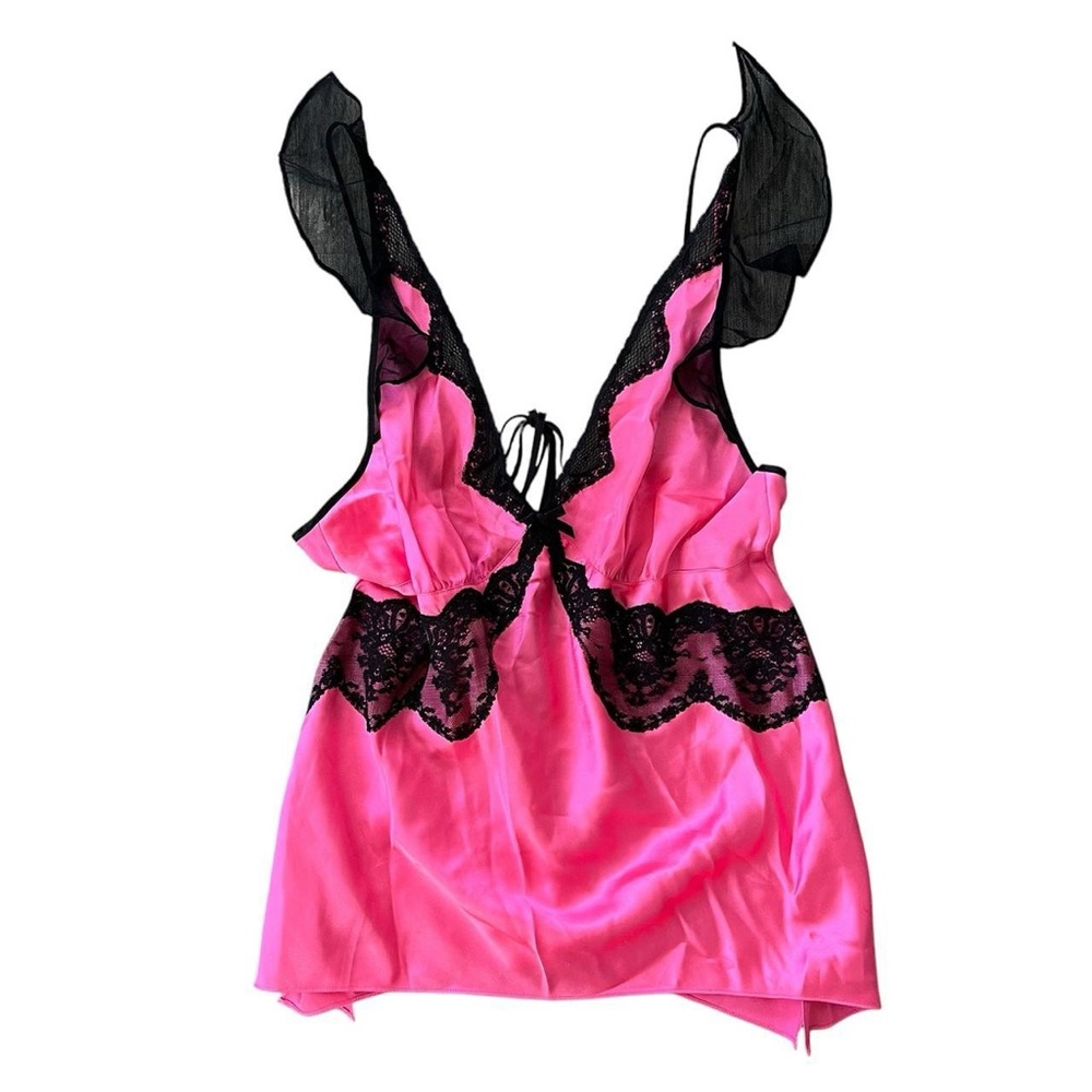 Betsey Johnson Pink and Black Lace Chemise